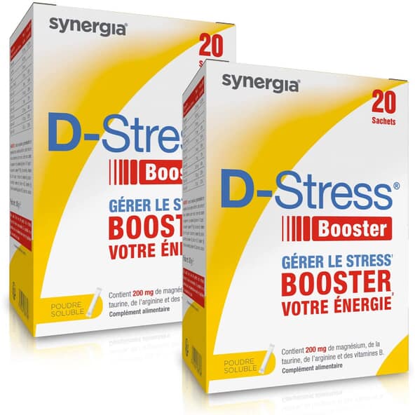 D-Stress Booster lot de 2 + 1 Vitamine D3 offerte – Magnésium hautement assimilé, taurine, vitamines B – Synergia